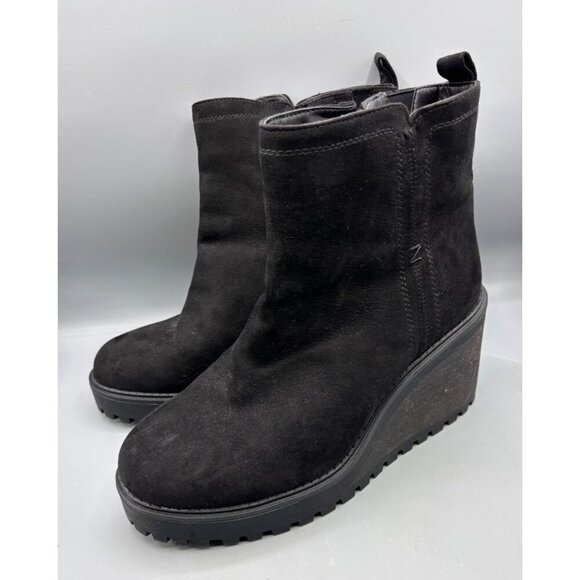 Torrid Black Wedge Ankle Boots US 9.5 WW Faux Suede Chunky - Picture 1 of 9